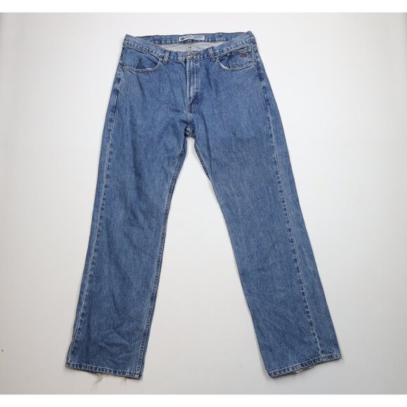 Vintage 90s Harley Davidson Mens 38x36 Faded Baggy Wide Leg Denim Jeans Blue
